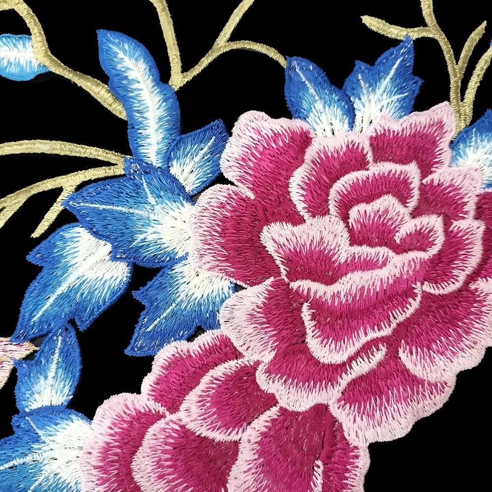 SUPERVALUECHOICE HCSEYB00049  Two Pieces Pink Blue Peony Butterfly Flower Branch Embroidery Lace Patches