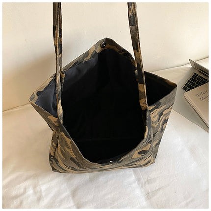 SuperValueChoice HCSEFA00044 Retro Camo Canvas Oversized Handbag Decor Soft Long Handles Casual Handbag