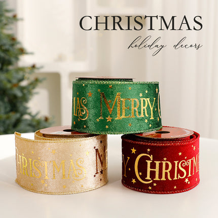 SuperValueChoice HCSEOA00025 Christmas Ribbon Roll, Merry Christmas Velvet Ribbon, Decorative Wired Ribbon for Gift Wrapping, Crafts, DIY Bows, Christmas Tree Decorations (2.48 Inch x 3 Yards)
