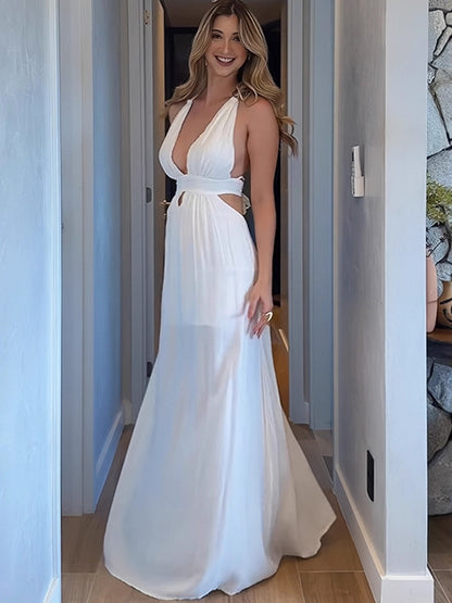 SUPERVALUECHOICE HCSEAA00017 Halter Deep V Cutout Maxi Dress