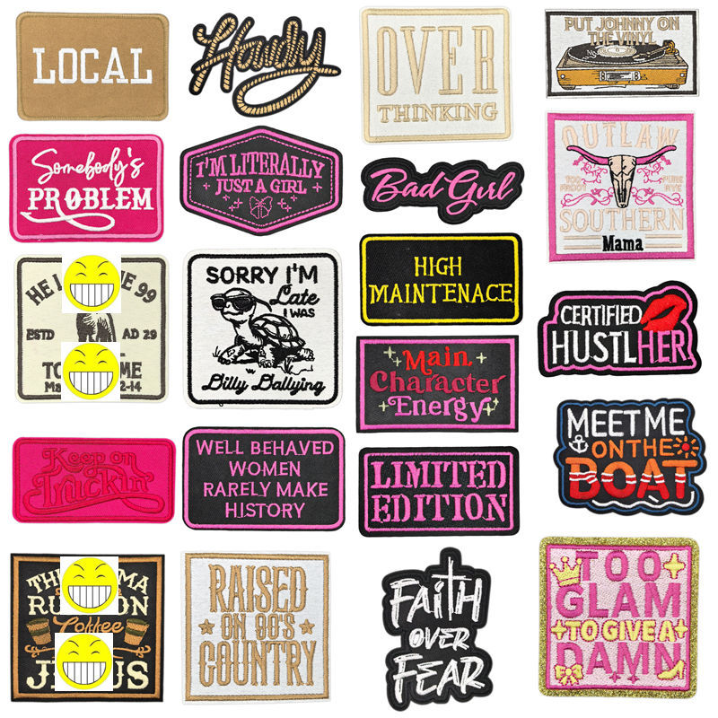 SUPERVALUECHOICE HCSEYSB000018 20Pcs Western Slogan Embroidered Iron On Patches Trendy Word Clothing DIY Decor Appliques