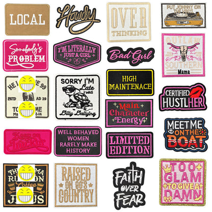 SUPERVALUECHOICE HCSEYSB000018 20Pcs Western Slogan Embroidered Iron On Patches Trendy Word Clothing DIY Decor Appliques