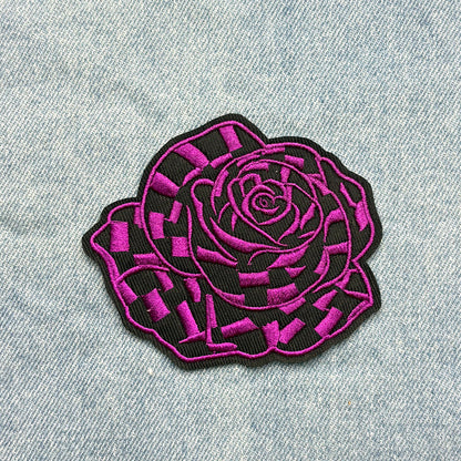 SUPERVALUECHOICE HCSEYSB00109 6Pcs Checkered Rose Embroidered Iron On Patches Multicolor Floral Clothing DIY Appliques