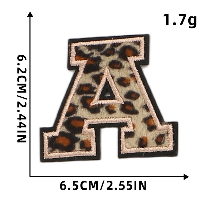 SUPERVALUECHOICE HCSEYSF00005 Leopard Faux Fur Texture 26 Alphabet Letter Iron On Embroidered Patches Varsity Style Appliques for Denim Jeans Bag Personalized Craft Supply