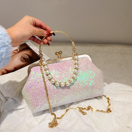 SuperValueChoice HCSEFA00051 Vintage Evening Clutch Bag Sparkly Sequin Handbag for Women Bridal Wedding Purse Elegant Beaded Pearl Shoulder Bag Glitter Crossbody Bag for Cocktail Banquet Prom Party