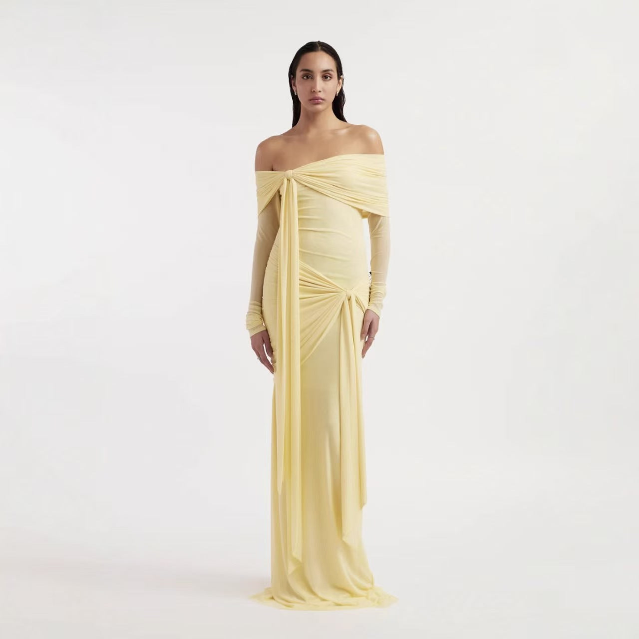 SUPERVALUECHOICE HCSEAC00005 Off-the-Shoulder Knotted Draped Maxi Dress