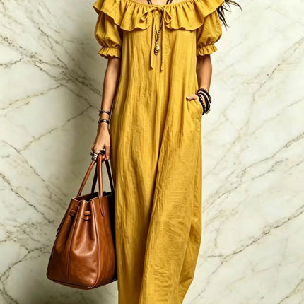 SUPERVALUECHOICE HCSEAA00049 Ruffled Off-the-Shoulder Maxi Dress
