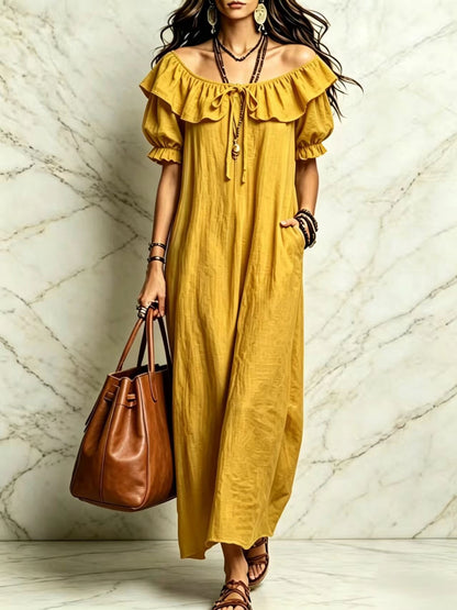 SUPERVALUECHOICE HCSEAA00049 Ruffled Off-the-Shoulder Maxi Dress