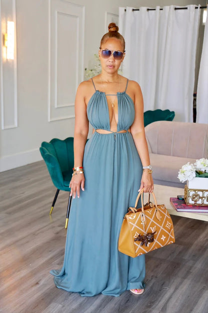 SUPERVALUECHOICE HCSEAA00066 Womens Summer Dress Spaghetti Strap Halter Sleeveless Sexy Cutout Boho Maxi Sundress Beach Vacation Dresses
