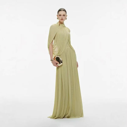 SUPERVALUECHOICE HCSEAA00010 Ruched Cape-Overlay O-Neck Sheath Maxi Dress