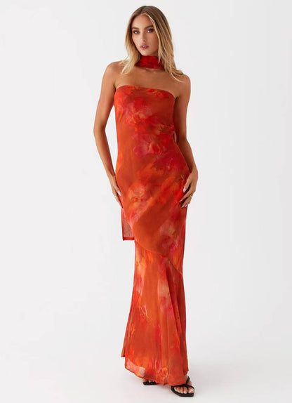 SUPERVALUECHOICE HCSEAB00005 Floral Chiffon Strapless Maxi Dress