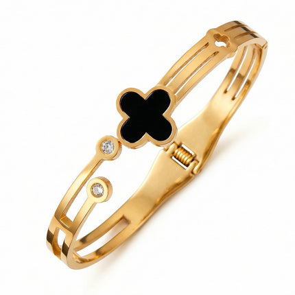 SUPÊR VÃLUE CHOICE HCSEX00043 Black Shell Four-Leaf Clover Round Diamond Bracelet