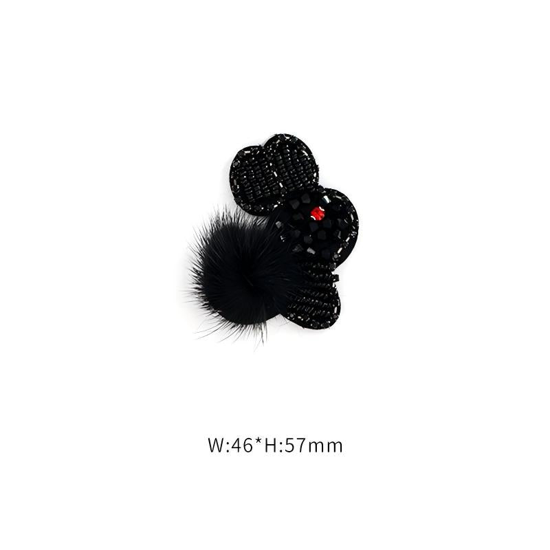 SUPÊR VÃLUE CHOICE  HCSEYD00012 Black Animal Sequin Rhinestone Applique Fluffy Fur Pom Pom Cat Rabbit Mouse Sew On Patch for Jacket Jeans Bag DIY Decor
