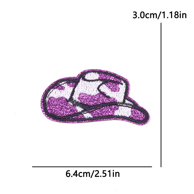 SUPERVALUECHOICE HCSEYSB00114 5Pcs Glitter Cow Print Cowboy Hat Embroidered Iron On Patches Western Clothing DIY Appliques