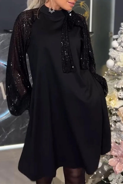 SUPERVALUECHOICE HCSEAA00069 Women's Long Sleeved Crew Neck Sequined Mini Long Sleeve Sparkly Dress Elegant Formal Night Dresses Women's Sequin Skirt
