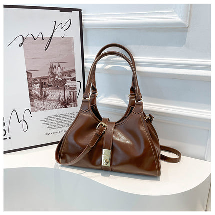 SuperValueChoice HCSEFA00068 Vintage Lock Hobo Shoulder Bag, 2‑Way Wear Retro Top‑Handle Handbag, Removable Crossbody Strap Purse for Women