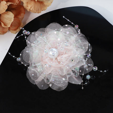 SUPÊR VÃLUE CHOICE  HCSEYG00006 3D Organza Fabric Flower Applique Feather Pearl Rhinestone Floral Patch Sew On Embellishment for Wedding Dress Costume Qipao DIY Craft Decor 3.14"×3.14"