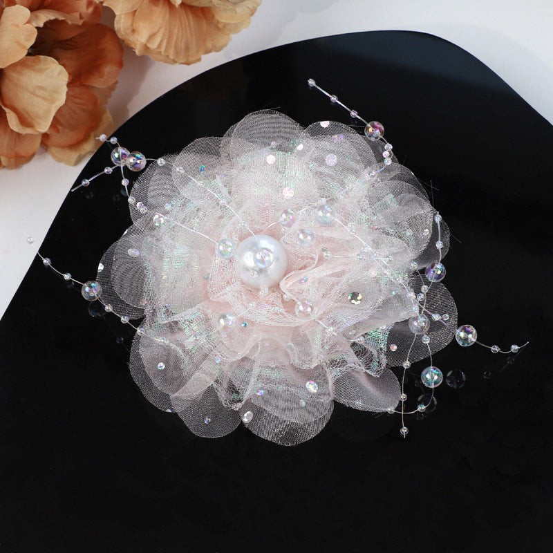SUPÊR VÃLUE CHOICE  HCSEYG00006 3D Organza Fabric Flower Applique Feather Pearl Rhinestone Floral Patch Sew On Embellishment for Wedding Dress Costume Qipao DIY Craft Decor 3.14"×3.14"
