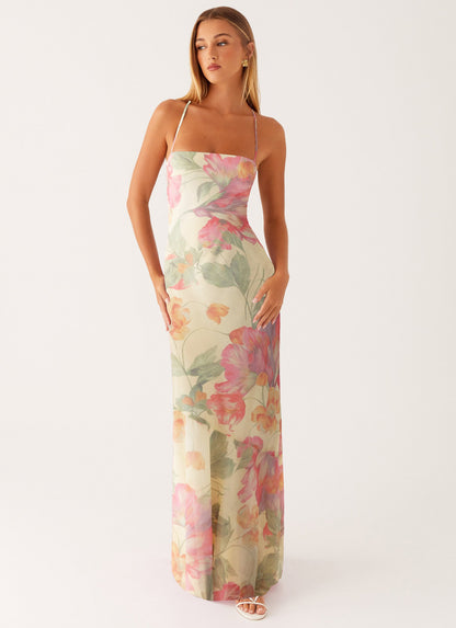 SUPERVALUECHOICE HCSEAA00026 Floral Lace-Up Back Maxi Dress | Strappy Summer Vacation Dress