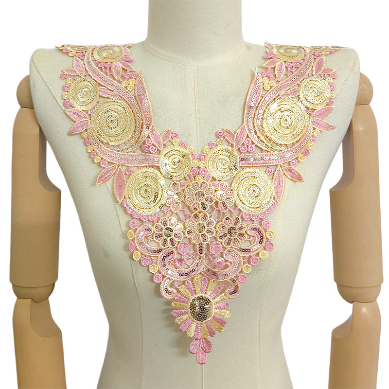SUPERVALUECHOICE HCSEYB00093 Luxury Sparkly Sequin Floral V-Neck Guipure Lace Applique Rhinestone Accent Neck Trim for Wedding Formal Dress DIY Craft Supply 14.56'' X 17.32''