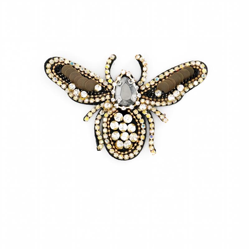 SUPÊR VÃLUE CHOICE  HCSEYD00006 Bee Rhinestone Crystal Applique Gold Black Beaded Insect Patch Sew On Embellishment for Jacket Jeans Tote Bag DIY Craft Decor