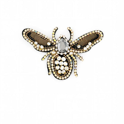 SUPÊR VÃLUE CHOICE  HCSEYD00006 Bee Rhinestone Crystal Applique Gold Black Beaded Insect Patch Sew On Embellishment for Jacket Jeans Tote Bag DIY Craft Decor