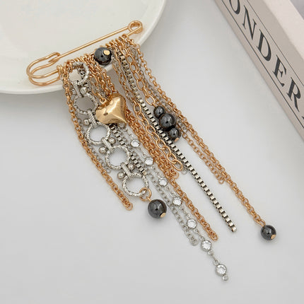 SUPERVALUECHOICE HCSESA00122 New Handmade Beaded Chain Brooch Women Tassel Heart Color-Blocking Pendant Pin Fashion Banquet Jewelry Accessories Gifts