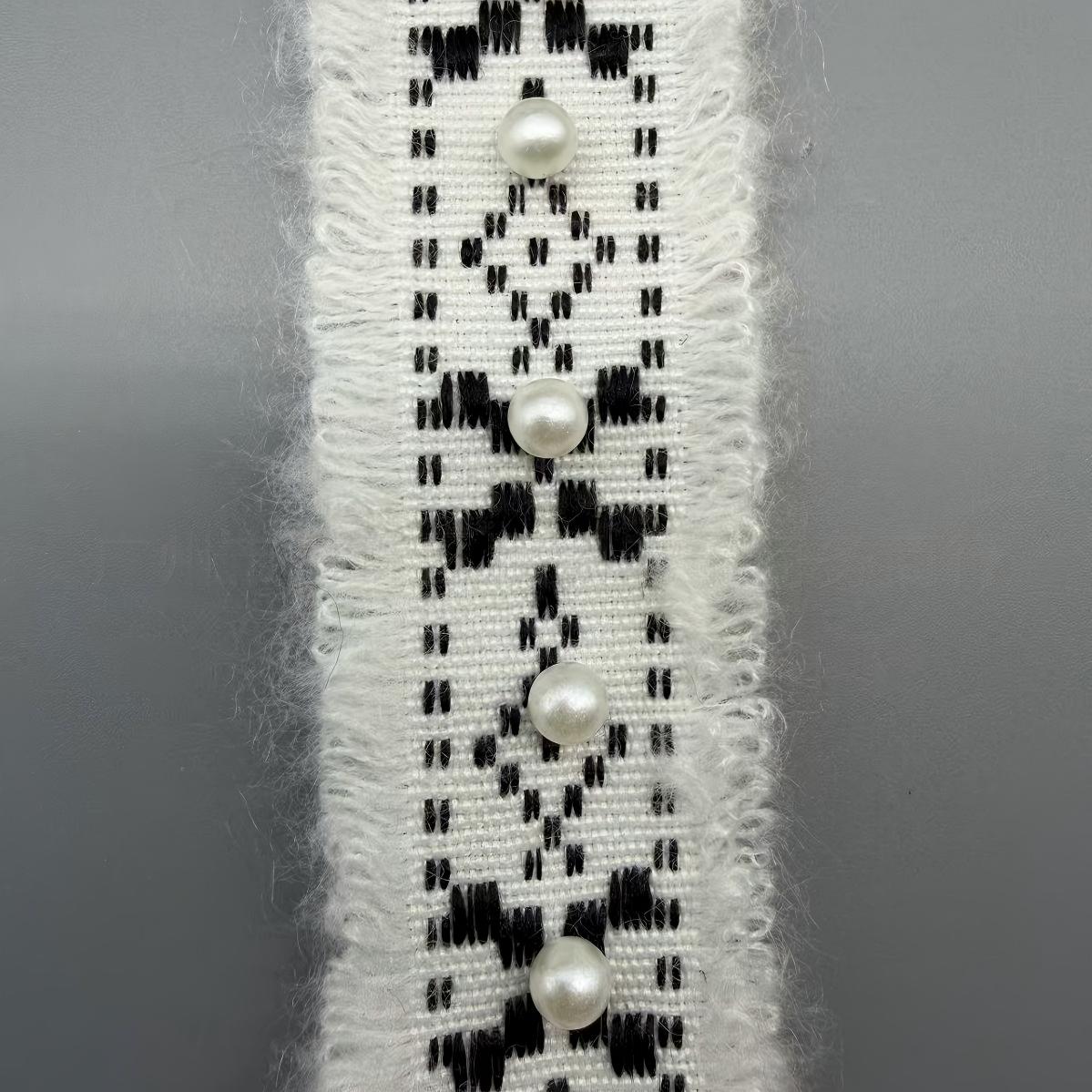 SuperValueChoice HCSEOA00006 Pearl Rhinestone Fringed Tweed Lace Trim Gold Thread Woven Ribbon for Coat Dress DIY Sewing Craft Decor,1.18in width