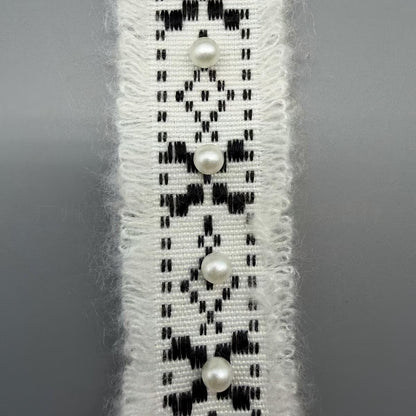 SuperValueChoice HCSEOA00006 Pearl Rhinestone Fringed Tweed Lace Trim Gold Thread Woven Ribbon for Coat Dress DIY Sewing Craft Decor,1.18in width