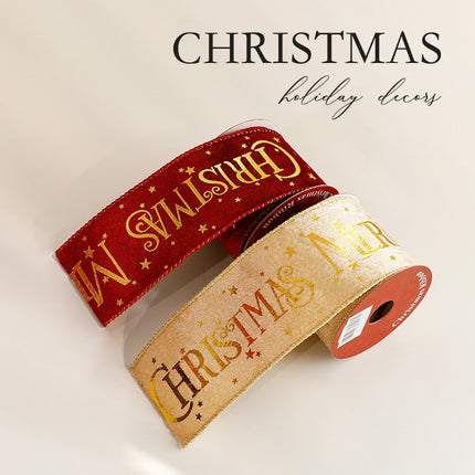 SuperValueChoice HCSEOA00025 Christmas Ribbon Roll, Merry Christmas Velvet Ribbon, Decorative Wired Ribbon for Gift Wrapping, Crafts, DIY Bows, Christmas Tree Decorations (2.48 Inch x 3 Yards)