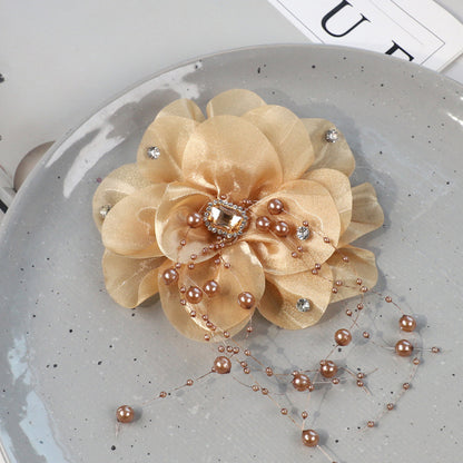 SUPÊR VÃLUE CHOICE  HCSEYG00003 3D Organza Fabric Flower Applique Feather Pearl Rhinestone Floral Patch Sew On Embellishment for Wedding Dress Costume Qipao DIY Craft Decor 3.14"×3.14"