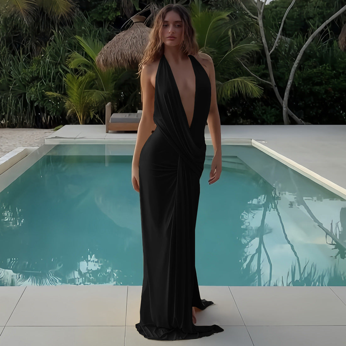 SUPERVALUECHOICE HCSEAA00070 Deep Neck Maxi Dress