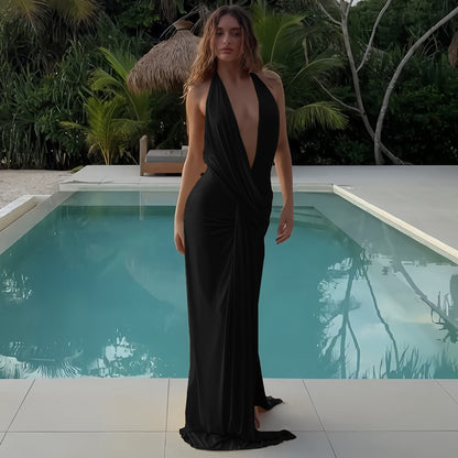 SUPERVALUECHOICE HCSEAA00070 Deep Neck Maxi Dress