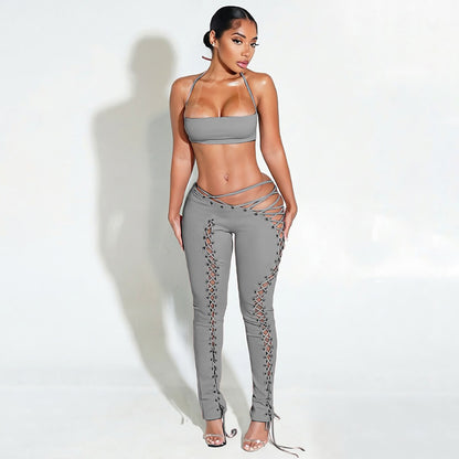 SUPERVALUECHOICE HCSEBB00029 Crop Top & Lace-up Pants Set