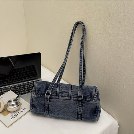 SuperValueChoice HCSEFA00058 Denim Underarm Bag Solid Color Square Shoulder Bags with Top Handle Shoulder Handbags for Women Travel Shopping Daily Use