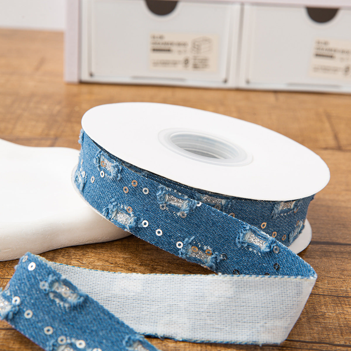 SuperValueChoice HCSEOA011 Denim Thread Decorative Ribbon for Dress Hair Accessory DIY Sewing Craft , width 0.98in width
