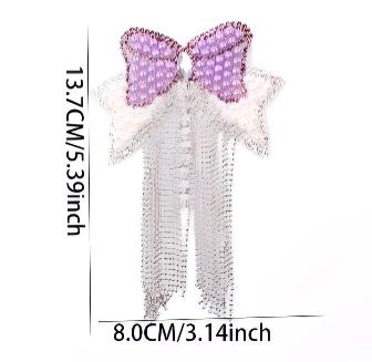SUPERVALUECHOICE HCSEYD00019 4Pcs Pearl Bow Rhinestone Tassel Patches Sparkly Garment DIY Embellishment Appliques
