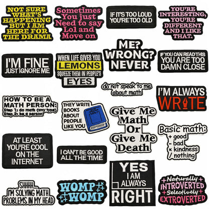 SUPERVALUECHOICE HCSEYSB00031 20Pcs Funny Math Meme Slogan Embroidered Iron On Patches Casual Garment DIY Decor Appliques
