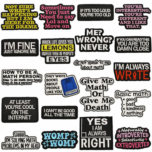 SUPERVALUECHOICE HCSEYSB00031 20Pcs Funny Math Meme Slogan Embroidered Iron On Patches Casual Garment DIY Decor Appliques