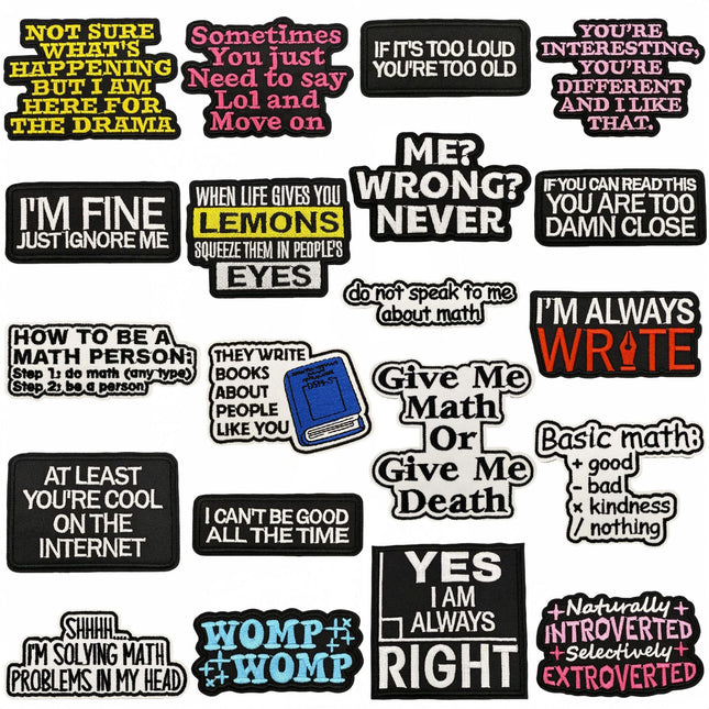 SUPERVALUECHOICE HCSEYSB00031 20Pcs Funny Math Meme Slogan Embroidered Iron On Patches Casual Garment DIY Decor Appliques