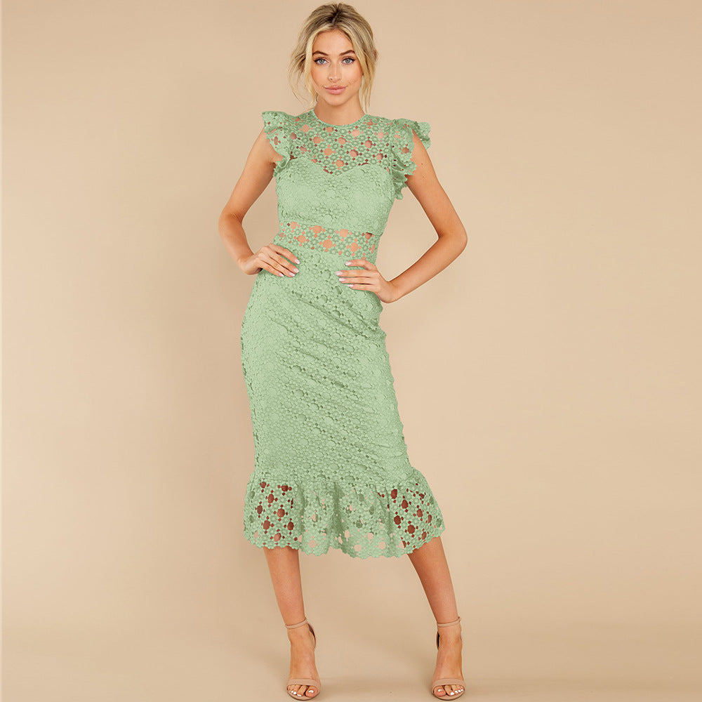 SUPERVALUECHOICE HCSEAC00009 Women's Sleeveless Scalloped Hem Fitted Floral Lace Bodycon Dress