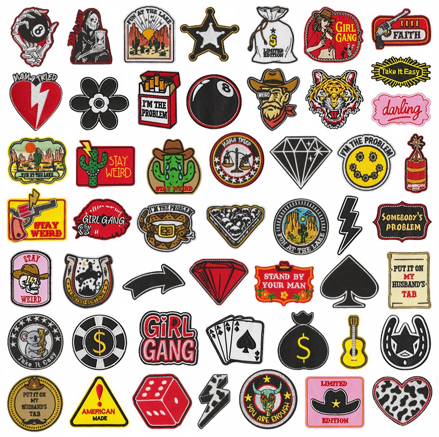 SUPERVALUECHOICE HCSEYSB000025 50Pcs Western Cowboy Themed Embroidered Iron On Patches Garment DIY Decor Appliques