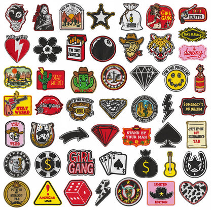 SUPERVALUECHOICE HCSEYSB000025 50Pcs Western Cowboy Themed Embroidered Iron On Patches Garment DIY Decor Appliques