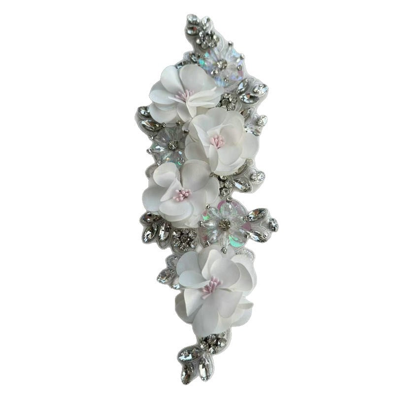 SUPÊR VÃLUE CHOICE  HCSEYD00003 3D White Fabric Flower Rhinestone Bridal Sash Applique Crystal Floral Embellishment Patch for Wedding Dress Gown Belt DIY Craft Decor 4.33"