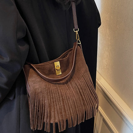 SuperValueChoice HCSEFA00038 Vintage Suede Fringe Bucket Bag Women Shoulder Crossbody Purse