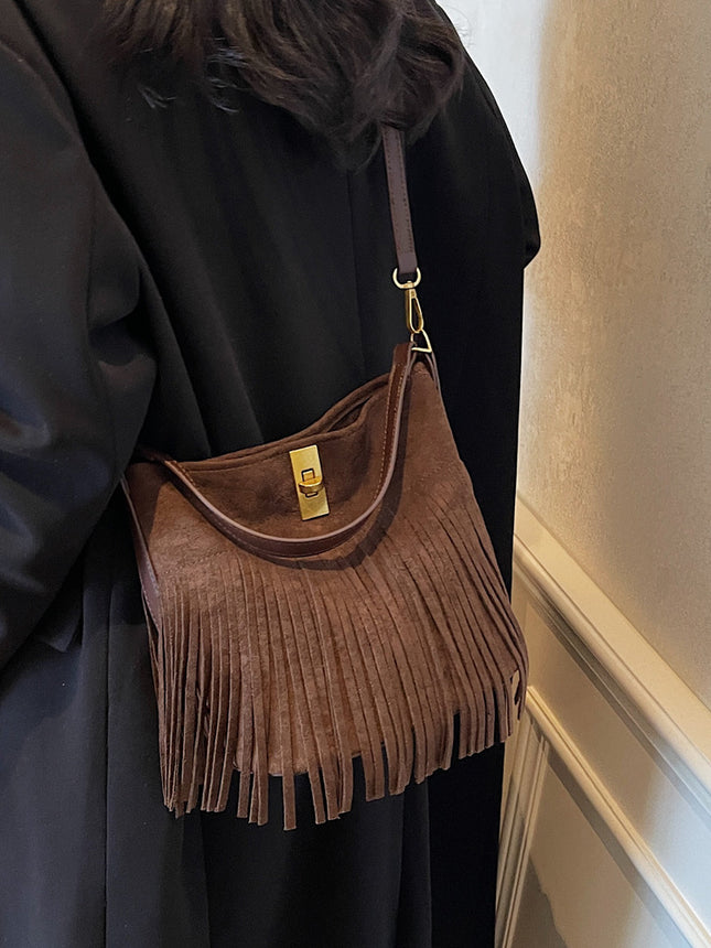 SuperValueChoice HCSEFA00038 Vintage Suede Fringe Bucket Bag Women Shoulder Crossbody Purse