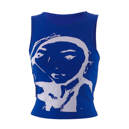 SUPERVALUECHOICE HCSECA00002 Y2K Blue Sleeveless Crop Top Women Abstract Face Graphic Tank Top Streetwear