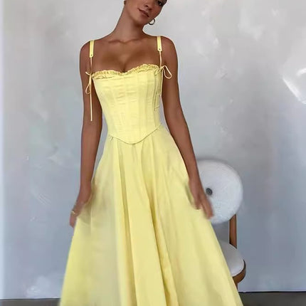 SUPERVALUECHOICE HCSEAA00068 Elegant Summer 2 Piece Outfit Strapless Tube Top High Waist Slit Midi Skirt Matching Set For Women