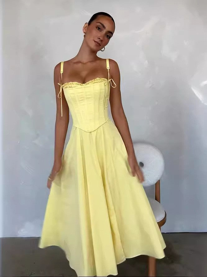 SUPERVALUECHOICE HCSEAA00068 Elegant Summer 2 Piece Outfit Strapless Tube Top High Waist Slit Midi Skirt Matching Set For Women