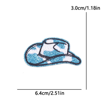 SUPERVALUECHOICE HCSEYSB00114 5Pcs Glitter Cow Print Cowboy Hat Embroidered Iron On Patches Western Clothing DIY Appliques
